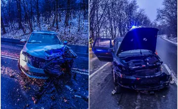 FOTO: Za Ďurďošíkom v smere na Košické Oľšany došlo k čelnej zrážke áut, jeden pruh je neprejazdný