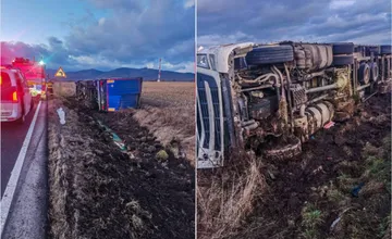 Prevrátený kamión zablokoval cestu na Dargov! Z vozidla unikajú kvapaliny