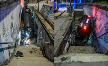 Na Moldavskej v Košiciach vodič nezvládol jazdu, prerazil zábradlie a skončil v podchode. Z miesta nehody ušiel