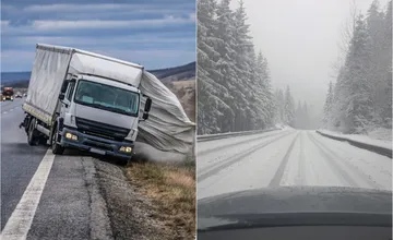 Počasie komplikuje dopravu: Silný nárazový vietor sfúkol dodávku z cesty, na Dobšinskom kopci sa zas šmýkajú kamióny