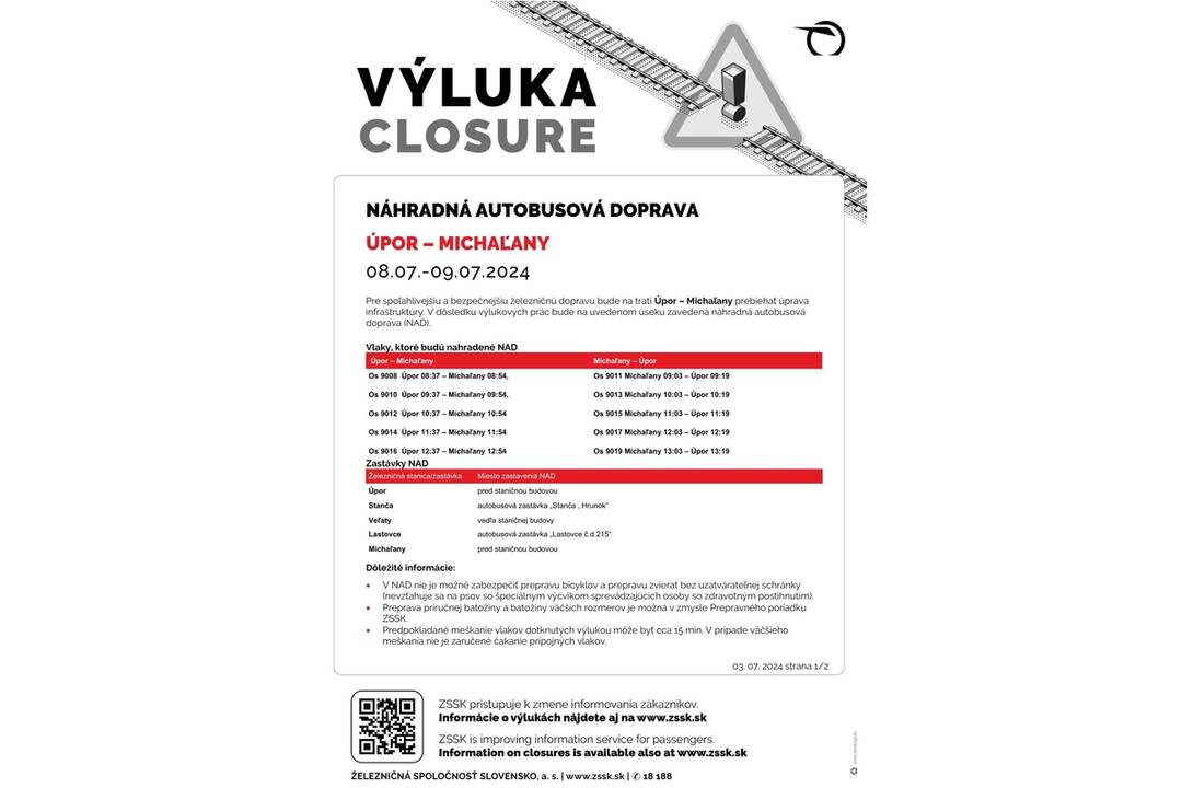 FOTO: Výluky vlakov v Košickom kraji (28. týždeň), foto 1