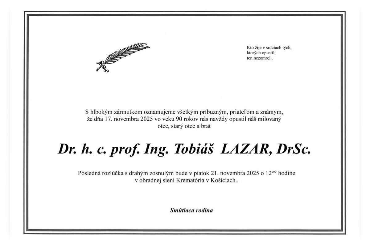 FOTO: Zomrel emeritný profesor Tobiáš Lazar, foto 1