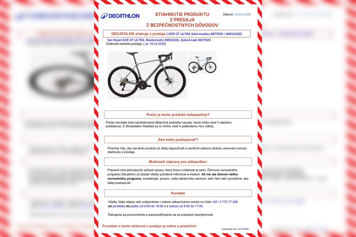 FOTO: Decathlon stiahol z predaja nebezpečný bicykel , foto 1